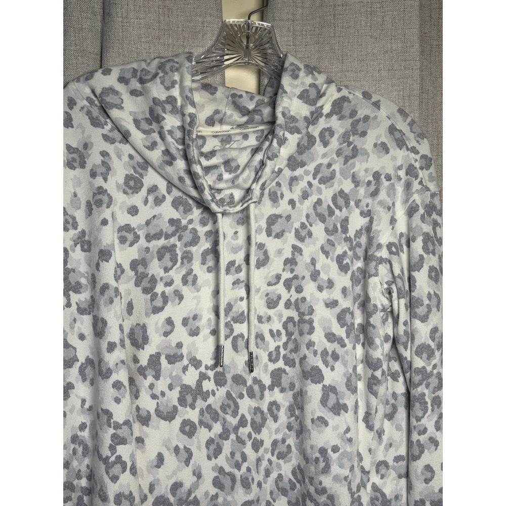 Calvin Klein Performance Women Gray Leopard Cowl Neck Hoodie Sweatshirt S